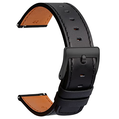 TStrap Leather Watch Band 20mm – Quick Release Watch Strap Brown Soft – Sport Watch Bands for Men Women Replacement – Smart Watch Bracelet Black Clasp – 18mm 19mm 20mm 21mm 22mm