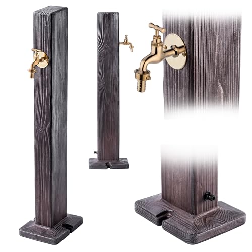 KADAX Colonne d'eau en plastique, colonne d'eau de jardin, colonne d'eau de jardin, colonne d'eau avec robinet, robinet autonome (bois)