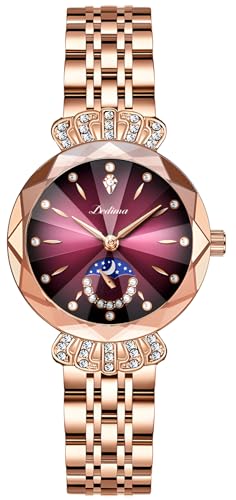 FANMIS Women's Luxury Rose Gold Watches Diamond Dial Easy Read