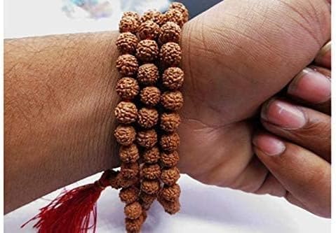 HICKORY Original Rudraksha Mala Brown - 7-8 mm with Certificate for Wearing - Kanthi Mala - 5 Mukhi Mala, 108 Beads for puja Jaap