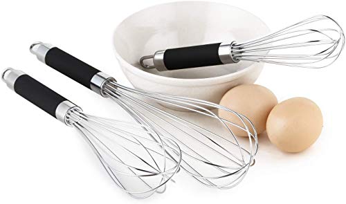 Dragonn Set Of 3 Stainless Steel Silicone Handles. Milk & Egg Beater Balloon Metal Blending, Beating And Stirring. Whisk #TOP7