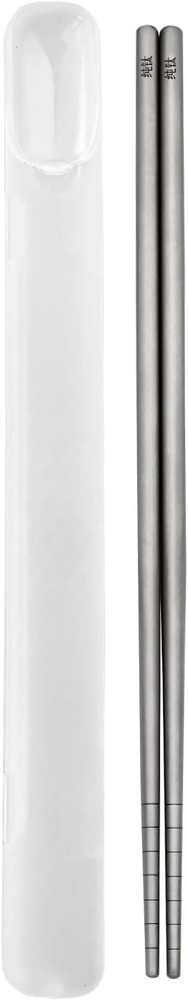 Palillos chinos de titanio puro 1 par con estuche, utensilios reutilizables ligeros de 9", antideslizantes y aptos para lavavajillas, ecológicos y portátiles, gris, regalo 2023 miniatura 1