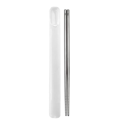 Titanium Chopsticks with Portable Case, Ultra Lightweight and Reusable, Anti-slip Chop Sticks for Sushi, Noodle, Rice Suitable for Home Outdoor, 1 Pair Gift Silver Dishwasher safe - ZENG JIA DAO