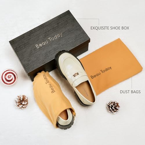 Image of BEAU TODAY Chunky Loafers Women,Patent Leather Platform Loafers for Women,Lug Sole Slip On Penny Shoes,Comfortable Work Office Business Casual Dress Shoes