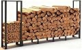 Shomextol 8ft Large Firewood Rack Outdoor, Heavy Duty Metal Wood Rack with Kindling Storage - For Indoor & Outdoor Fireplace, Wood Pile Organizer,Black