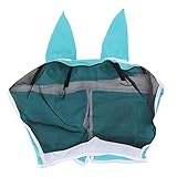 Fafeims Fliegenmaske für Pferde, Dehnbarer, Atmungsaktiver Mesh-UV-Schutz mit Ohrenabdeckung, Zum Schutz des Pferdegesichts (L 47 x 38 x 27 cm)