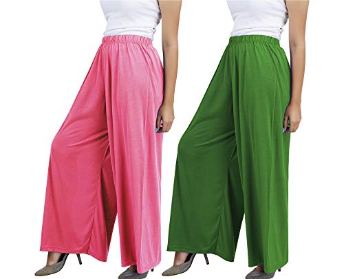 Image of Buy That Trendz M to 4XL Cotton Viscose Loose Fit Women M to 6XL Flared Wide Leg Palazzo Pants for Rose Jade Green 2 of Pack Combo Large