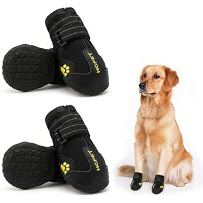 Hcpet Dog Boots Waterproof for Dog with Reflective Velcro Rugged Anti-Slip Sole and Skid-Proof Outdoor Paw Wear for Medium to Large Dogs 4Ps (Black, 6: 3.0"x2.6"(LW) for 52-65 lbs)