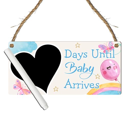 Image of Days Until Baby Arrives Countdown Plaque with Heart Chalkboard – Custom Wall Sign for Baby Arrival - Mummy-to-be Gift (Rainbow, With Pen, Small: 19 cm (H) × 9 cm (W))