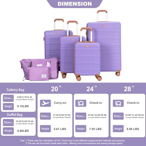 Image of 4-Piece Luggage Sets 16 inch20 inch24 inch28 inch,Suitcases with Double Spinner Wheels and TSA Lock,Hardcase 6 set Luggage with Underseat Duffel Bag