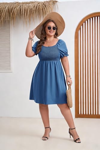 Image of Plus Size Summer Dresses for Women Casual Short Sleeves A Line Midi Dress