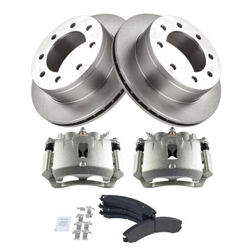 Image of TRQ Rear Brake Pad, Caliper, & Rotor Kit Semi-Metallic Compatible with 2009 Chevrolet Express 3500 2009-2016 GMC Savana 3500