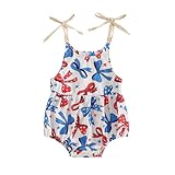 JLKGICF Newborn 4th of July Baby Girl Outfit Bow Print Bubble Romper Sleeveless Flag Jumpsuit One Piece Summer Clothes (Bow Red Blue, 3-6 Months)