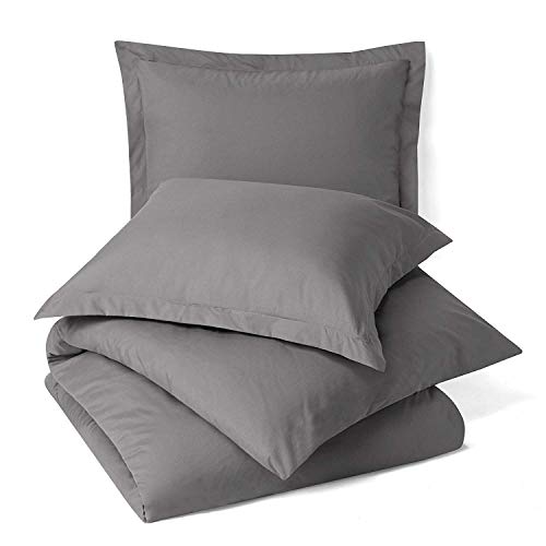 Image of 100% Cotton Duvet /Quilt Cover Set Hidden Zipper Closure 600TC Ultra Soft Durable for Double /Queen Size Bed(Grey)