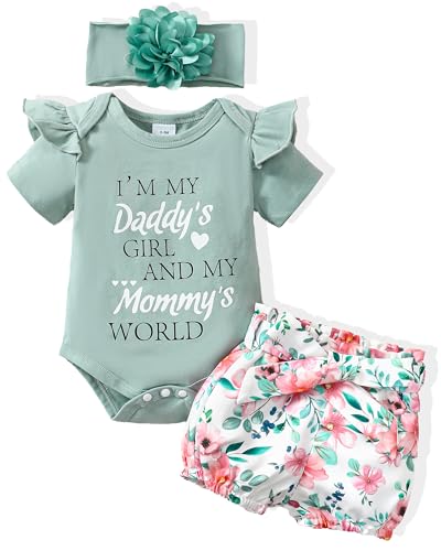 Image of Renotemy Newborn Infant Baby Girl Clothes Summer Outfits Infant Romper Pants Cute Toddler Girl Clothes Gift Set