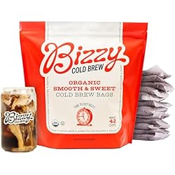 Bizzy Organic Cold Brew Coffee | Smooth & Sweet Blend | Coarse Ground Coffee | Medium Roast | Micro Sifted | Specialty Grade | 100% Arabica | Brew Bags | 12 Count | Makes 42 Cups