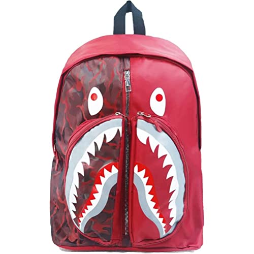 Hai-Rucksäcke, Shark Camo Rucksäcke mit verschleißfestem, wasserdichtem, Verstellbare Schultergurte, Große Kapazität Graffiti Hai Rucksack, Leichter Tagesrucksack Bookbag (Rot)