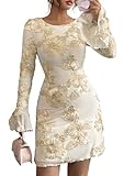 Tips: S=US 4-6, M=US 8-10, L=US 12-14, XL=US 16-18, XXL=US 20. The soft and stretchy fabric creates a figure-hugging silhouette that accentuates your curves nicely. Elevate your fall wardrobe with this long sleeve dress with delicate floral embellish...