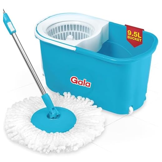 Gala e-Quick Spin Mop, Easy Wheels & Big Bucket with 2 Microfiber Refills, Floor Cleaning Mop with Bucket, pocha for floor cleaning, Mopping Set (white and blue)