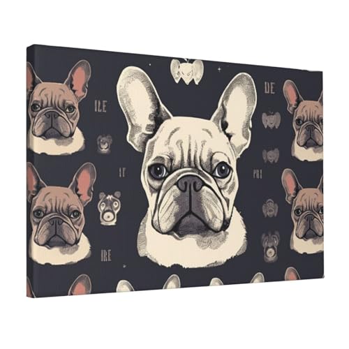 Toile bouledogue français vintage JHLMN 30x45 cm pour décoration murale