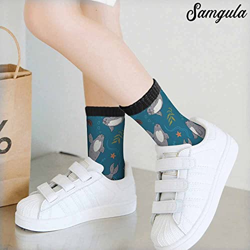 Image of Red Striped Crew Socks for Woman Size 6-8 Christmas Tree Moose Snowflake Dots Lines Girls Socks