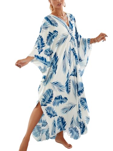 Image of IMAGEKOPE Women's Plus Size Animal Print V-Neck Batwing Kaftan Beach Dress Bathing Suit Cover-Up Loungewear