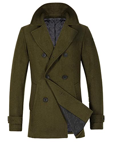 Image of Lisskolo Men's Wool Blend Double Breasted Pea Coat Classic Notched Collar Warm Woolen Coats Winter Outwear Jackets