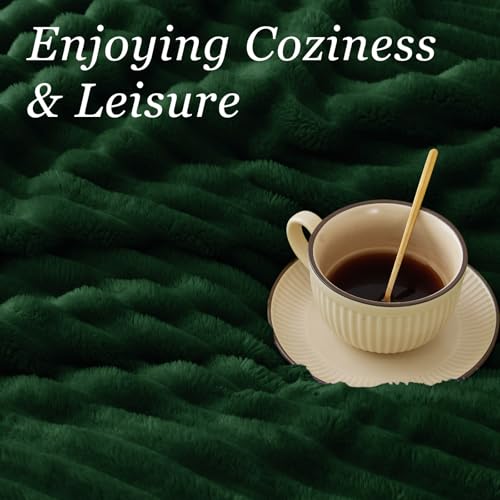 Image of BEDELITE Ribbed Fleece Throw Blanket for Couch, Forest Green, 50 inchx70 inch