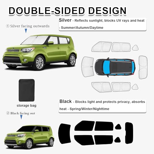 Image of KMF Windshield Sun Shade Replacement for Kia Soul Accessories 2020-2024,Side Rear Window Sun Shade Cover Sun Visor Shield Cover, Rear Window Sunshade for Camping /Baby UV Block and Privacy Protect