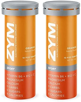 ZYM Sport Electrolyte Effervescent Tablets - Natural Electrolyte Replacement Supplement for Fast Hydration & Energy (Orange, 2 Pack)