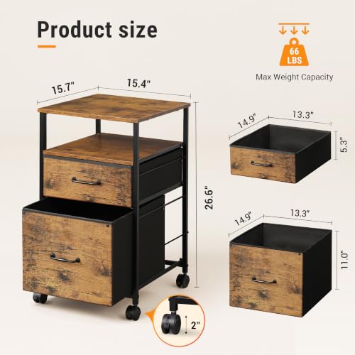 Image of DEVAISE 2 Drawer Mobile File Cabinet, Fabric Vertical Filing Cabinet
