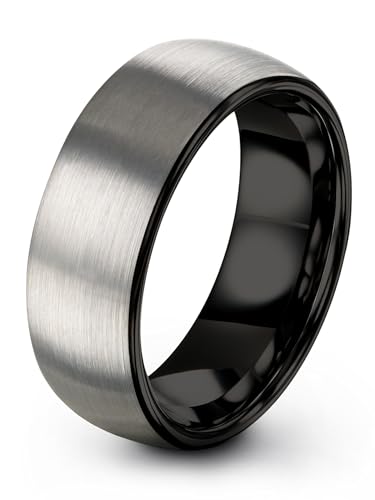 Charming Jewelers Tungsten Wedding Band Ring 8mm for Men Women Comfort Fit Black Domed Round Brushed Size 9.5