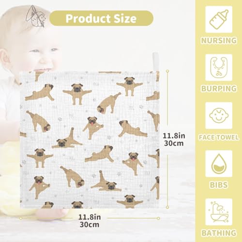 Image of vvfelixl Baby Cotton Washcloths Pug Dog Infants Bath Towel for Unisex Face Towels for Newborn, Natural Baby Wipes Delicate Skin, 11.8 X 11.8 inch, one sizex3
