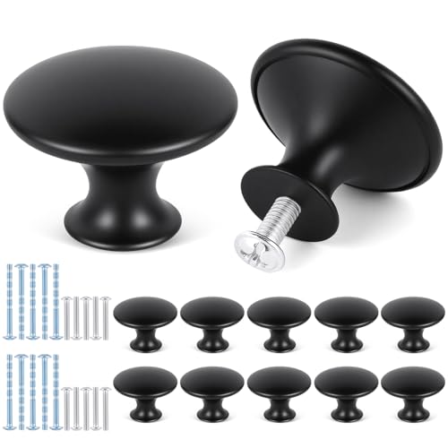 OSDUE Pomelli per Mobili 10 Pezzi, 30 mm Pomolo per Mobili Rotondo Cassetti Chic Maniglie per Mobili Della Cucina Antiche con Viti per Mobili Cucina Armadi Comò, Nero