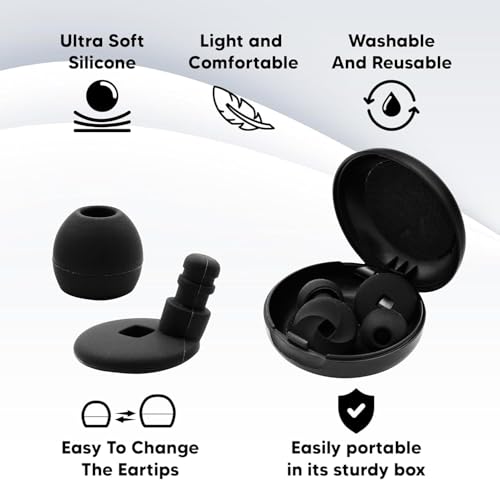Image of Ear Plugs for Noise Reduction Ear Protection EarPlugs for Sleep,Concerts,Work,Study,8 Size Eartips with Small Box,Perfect Silicone Earplugs for Noise Reduction (White1, 1 Pair)
