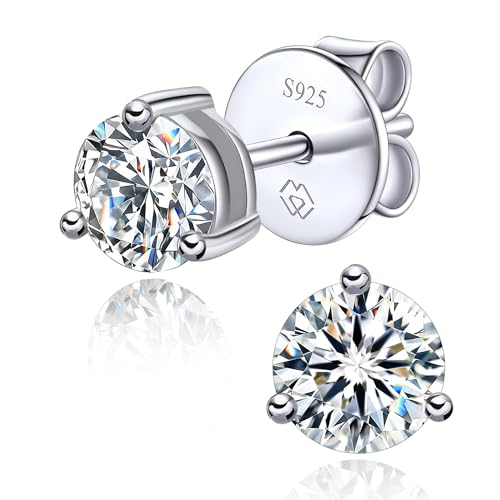 MomentWish Moissanite Ohrringe Silber 925 1 Karat/5mm Ohrstecker Damen 585 Weißgold Beschichtete Diamant Ohrring Stecker Hypoallergen Schmuck Geschenk für Frauen