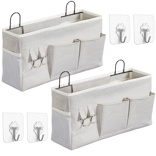 2pcs Large Wall Hanging Storage Bag, Door Closet Linen Fabric Pockets Organizer, Waterproof Multi Functional for Living Room Bedroom Bathroom Kitchen Office RV Camper with Hooks Grey