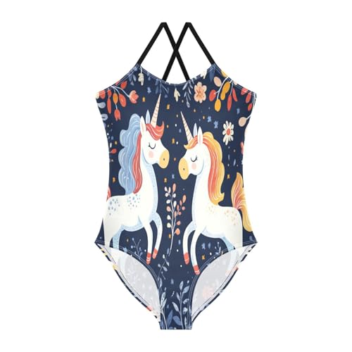 CaTaKu Girls One Piece Swimsuits Cute Unicorns Flowers Toddler Bathing Suit for Girls Kids Swimwear 3-10Y