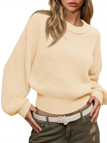 Image of Saodimallsu Womens Batwing Long Sleeve Sweaters Casual Crewneck Loose Chunky Knit Fall Pullover Tops