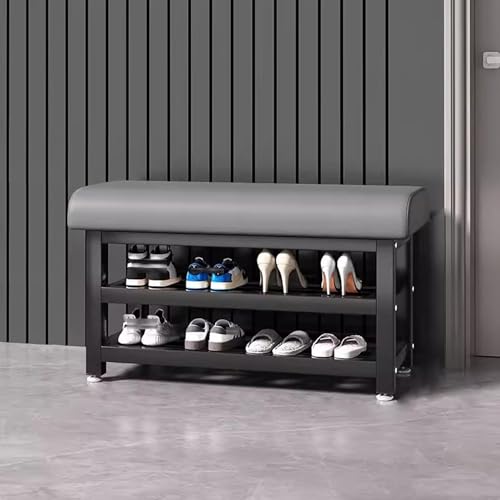 Banc à chaussures d'entrée avec siège rembourré en simili cuir et 2 étagères de rangement