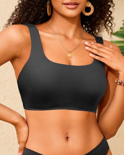 Image of Women Sport Bra Swimsuit Top - Swim Bra Bikini Top Only Scoop Neck Bathing Top 2025 Swimwear
