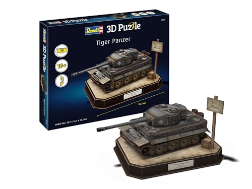 Revell Puzzle 3D 00252 Tiger I – Char allemand, 200 pièces, très détaillé, amusant et facile à construire, 25,7 cm de long