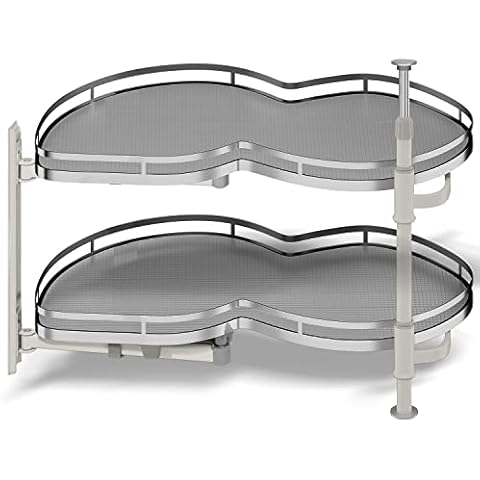 Blind Corner Cabinet Pull Out Organizer, Soft Close Swing Left Pull Out Cabinet Organizer 36inch, Corner Cabinet Lazy Susan for Corner Cabinet Blind Shelf, 2 Tiers Tray, Adjustable Height Cover