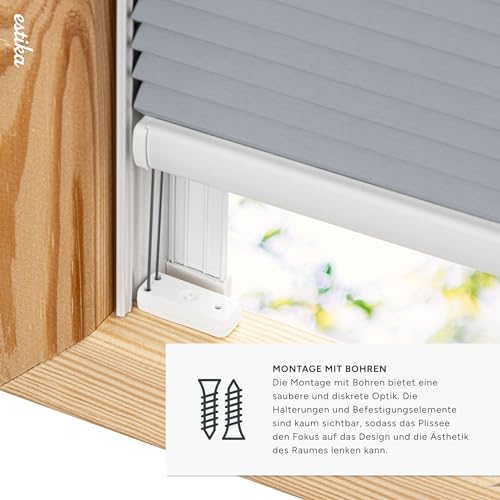 Estika Dachfenster Wabenplissee mit Bohren nach maß - 6 Stofffarben, 3 Profilfarben, Breite, 30-120 cm, Höhe 50-149 cm - Dachfenster Rollo, Fensterrollo innen, Fenster plissee