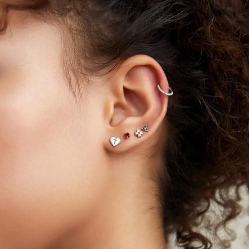 Pendientes corazón plata inicial Silvora discretos mini 3