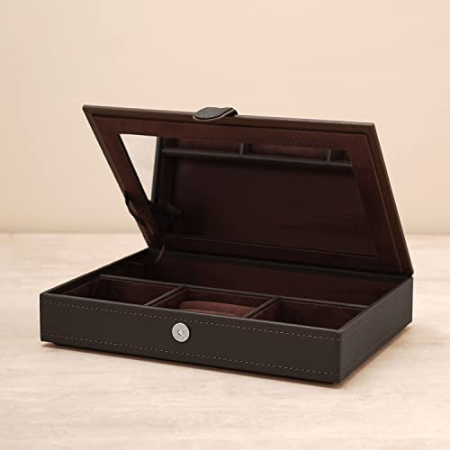 Pure Home and Living Dark Brown Faux Leather Jewellery Box