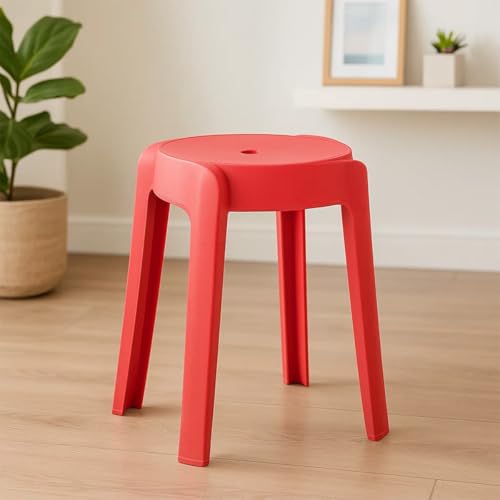 Image of Nilkamal Twist Sturdy and Durable Plastic Seating Stool | for Living Room, Bedroom, Bathroom, Kitchen, Office | Bright Red