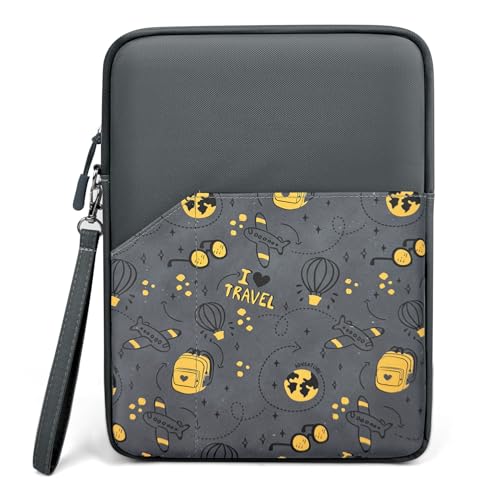 Image of MOCA Universal 7-8 Inch Tablet Sleeve Case, Polyester Protective Cover with Zipper and Wrist Strap, Compatible with Kindle, iPad mini, Samsung, Lenovo Tablets (Adventure Map, 7-8 inch)