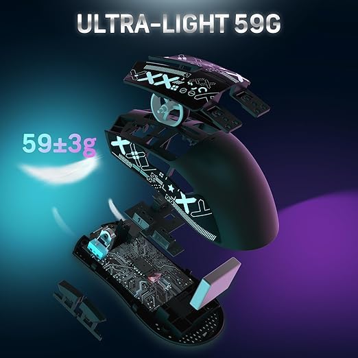 Image of Attack Shark X11 Wireless Gaming Mouse with Grip Tape, PAW3311 Sensor, 22000 DPI, Tri-Mode Connectivity, RGB Lighting, and Magnetic Fast Charging Dock (Black with Grip Tape)