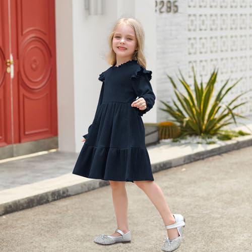 Toddler Dress Fall Winter Long Sleeve Baby Girls Soft Ribbed Knit Ruffle Frill Trim Dresses for Girls Birthday Party2